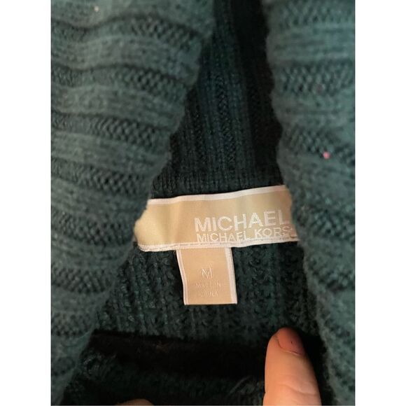 Michael Michael kors green chunky knit cowl neck pocket front sweater - Picture 3 of 10